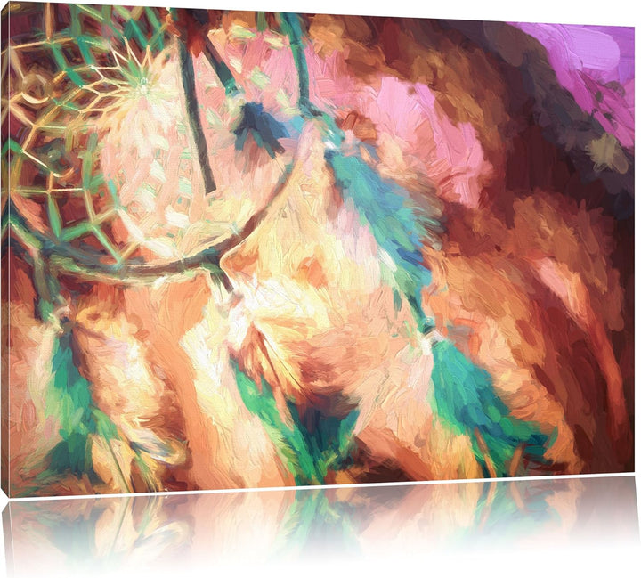 Traumfänger Pinsel Effekt, Format: 100x70 auf Leinwand, XXL riesige Bilder fertig gerahmt mit Keilra