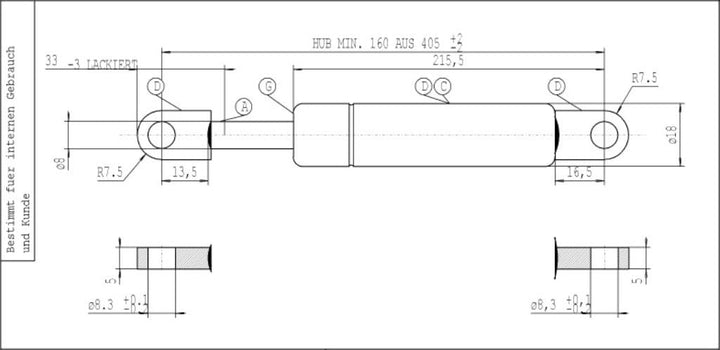 Stabilus - Gasfeder Lift-O-Mat, 100 N Di Druck, 084395 schwarz