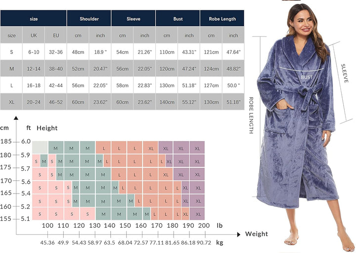 Vlazom Damen Bademantel Flanell Weiche Winter Bademantel Saunamantel Morgenmantel Lange Ärmel Hausma