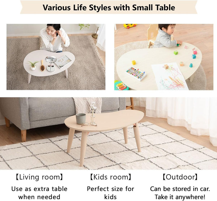 EMOOR Klapptisch Holz, Klein-Birnenform(B80xD52cm) Naturfarben, Couchtish Tatami Tisch, Naturfarben