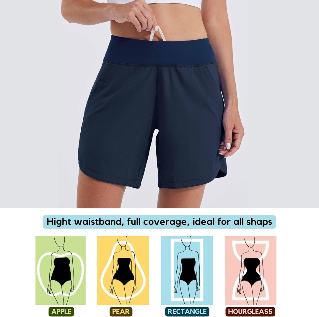 WILLIT Damen 7" Badeshorts Schwimmen Boardshorts Badehose Schnell Trocknend Bikini Shorts High Waist