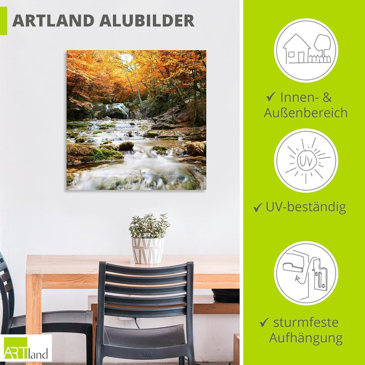 ARTland Wandbild Alu Verbundplatte für Innen & Outdoor Bild 40x40 cm Herbst Landschaft Natur Wald Wa