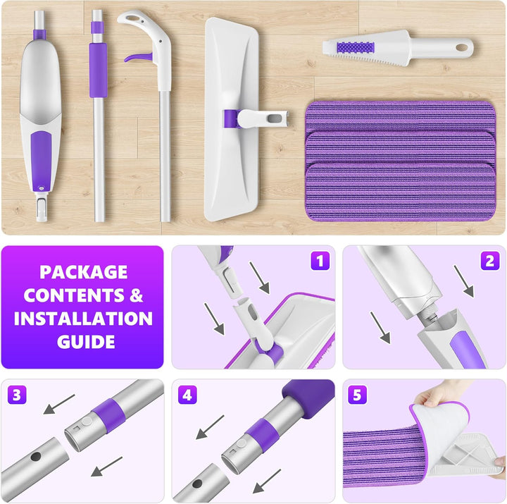 Wischer mit Sprühfunktion Sprühwischer - SEVENMAX Wischmopp Bodenwischer mit Sprühfunktion und 3 Mik
