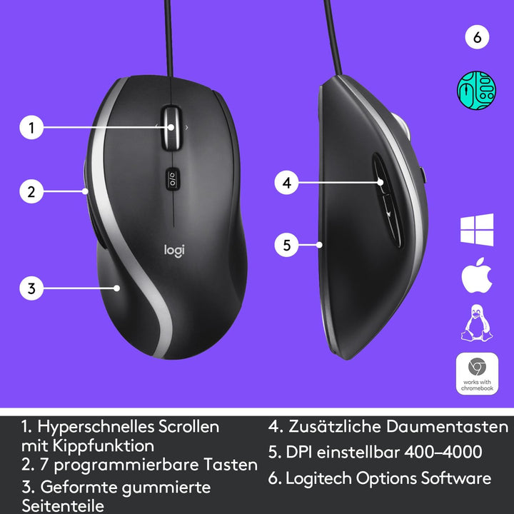 Logitech M500s Kabelgebundene Maus mit fortschrittlicher hyperschneller Scroll- und Kippfunktion, an