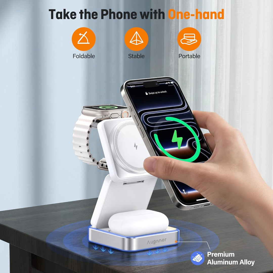 Ladestation Apple Watch und iPhone, 3 in 1 Apple MagSafe Ladegerät Faltbar Wireless Charger für Appl