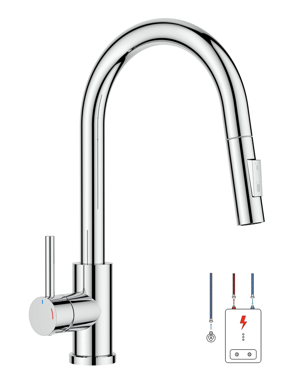 FORIOUS Niederdruck Küchenarmatur, Wasserhahn Küche mit Handbrause mit 2 Sprühmodi, 360 ° Drehbar, S