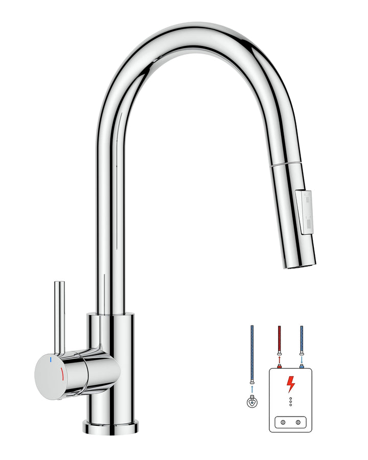 FORIOUS Niederdruck Küchenarmatur, Wasserhahn Küche mit Handbrause mit 2 Sprühmodi, 360 ° Drehbar, S