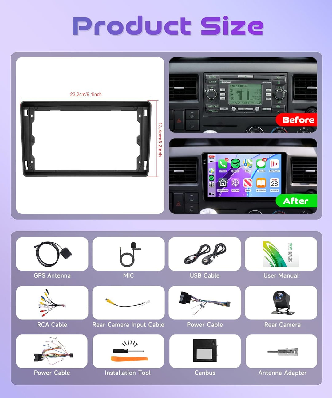 Rimoody 4G+64G Android Autoradio für Ford Transit 2009-2016/ Ford Focus 2005-2008 Wireless Carplay A