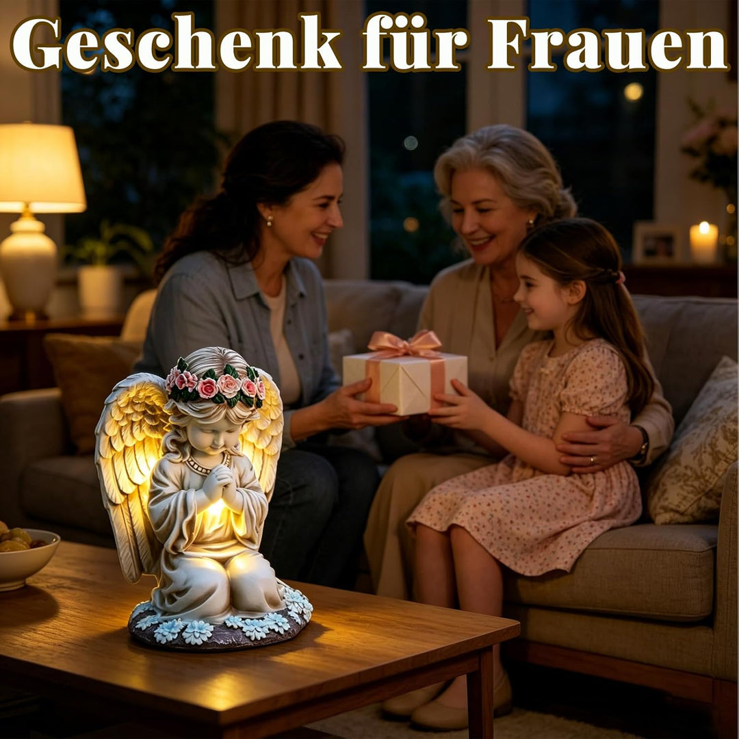 AVEKI Solar Engel Statue, Graten und Grab Schutzengel Figur mit Solar Licht, Outdoor Wetterfest Deko