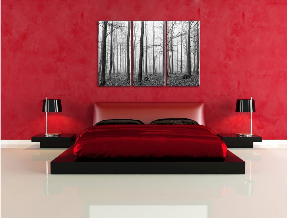 Pixxprint Abstrakter Wald Kunst B&W als Leinwandbild | Grösse: 3 Teilig (120x80) | Wandbild| Kunstdr