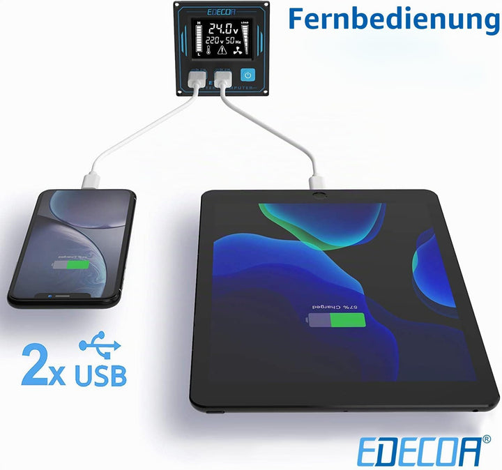 EDECOA Wechselrichter 2000w 12v 230v Spannungswandler mit Neuer Fernbedienung 2X USB und Bildschirm