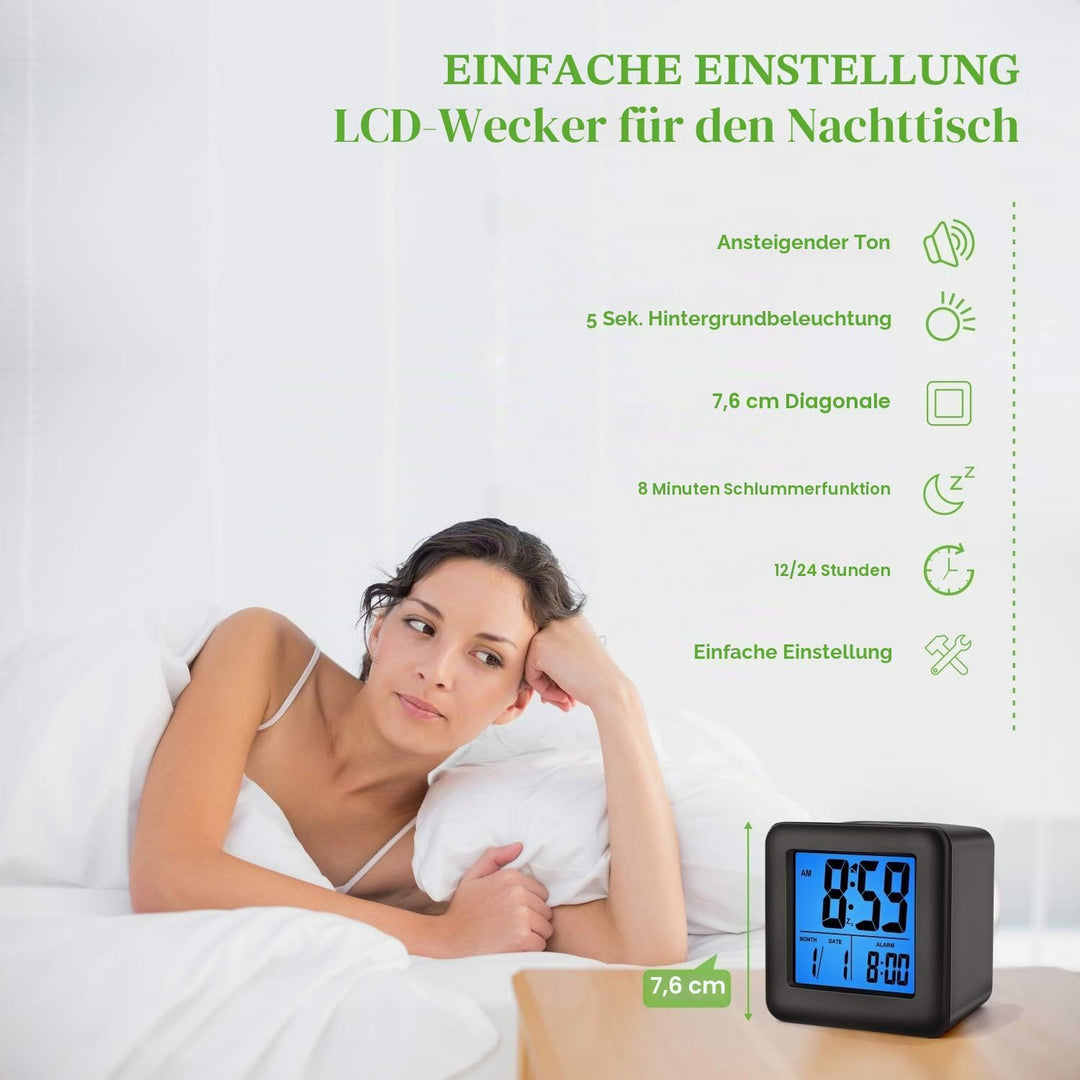 Plumeet Digitaler Reisewecker, Einfach Einzustellen, mit Schlummermodus, Weichem Nachtlicht, Grossem