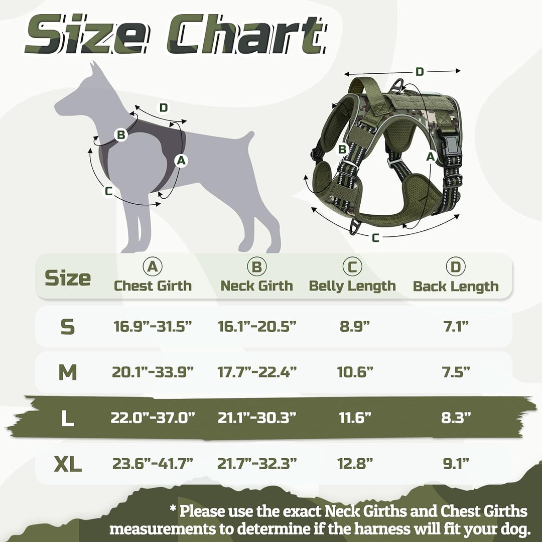 rabbitgoo Hundegeschirr Grosse Hunde Anti-Zug, L, Grünes Tarnmuster | MOLLE-System, Heavy Duty, Sich