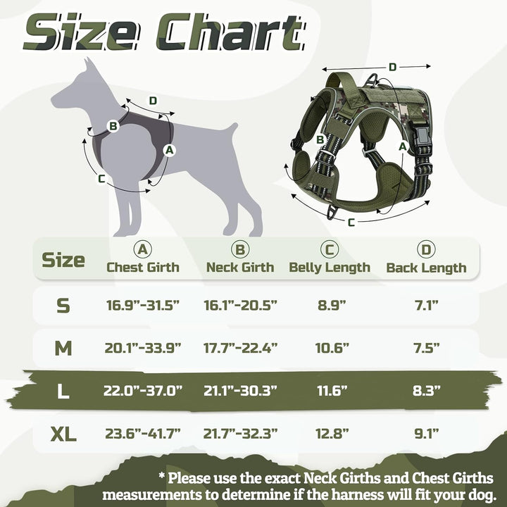 rabbitgoo Hundegeschirr Grosse Hunde Anti-Zug, L, Grünes Tarnmuster | MOLLE-System, Heavy Duty, Sich