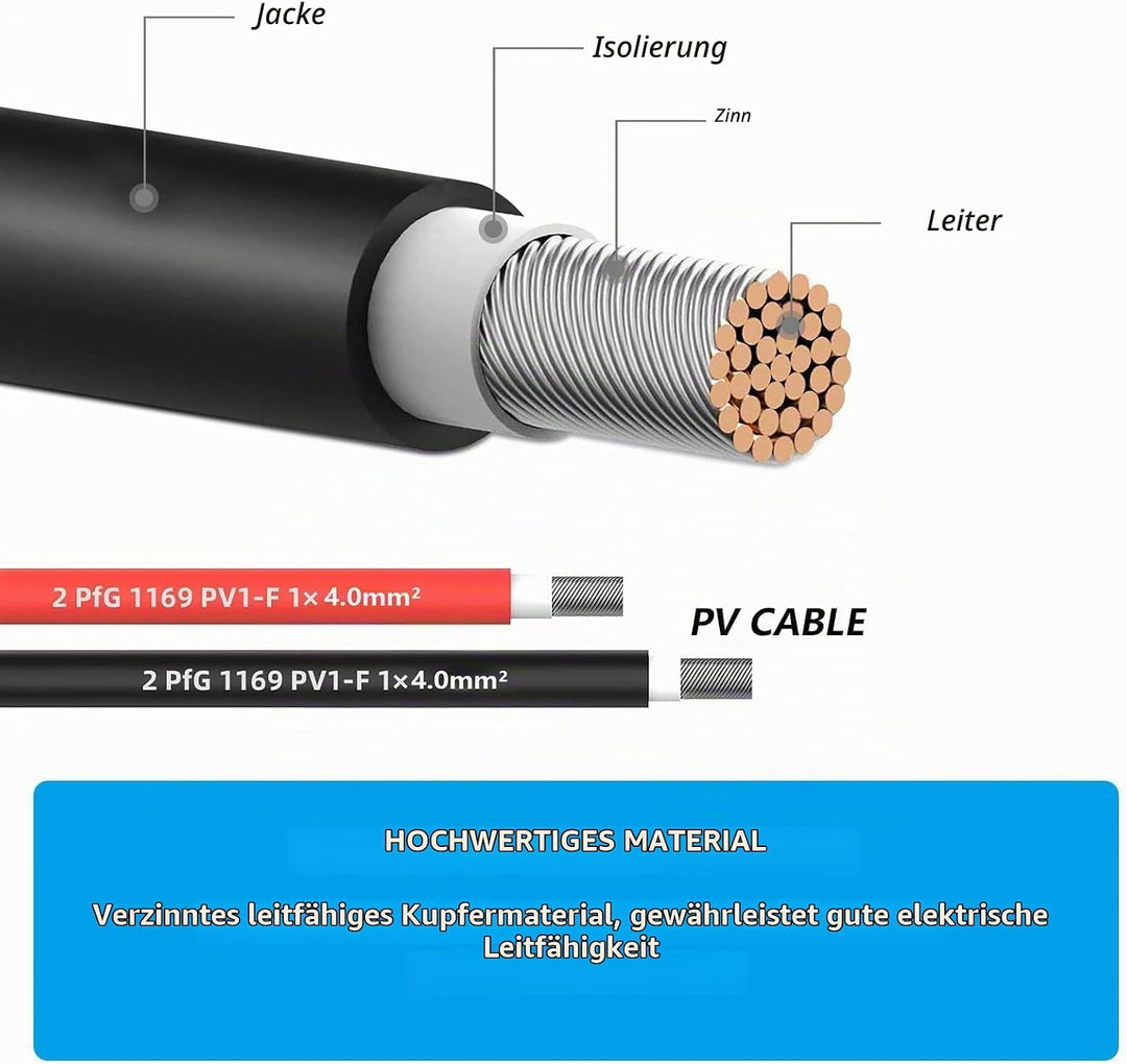 Solarkabel 6mm2,Solarkabel Verlängerung 8m, Solarkabel Verlängerungskabel,Photovoltaik Solarkabel,Ve