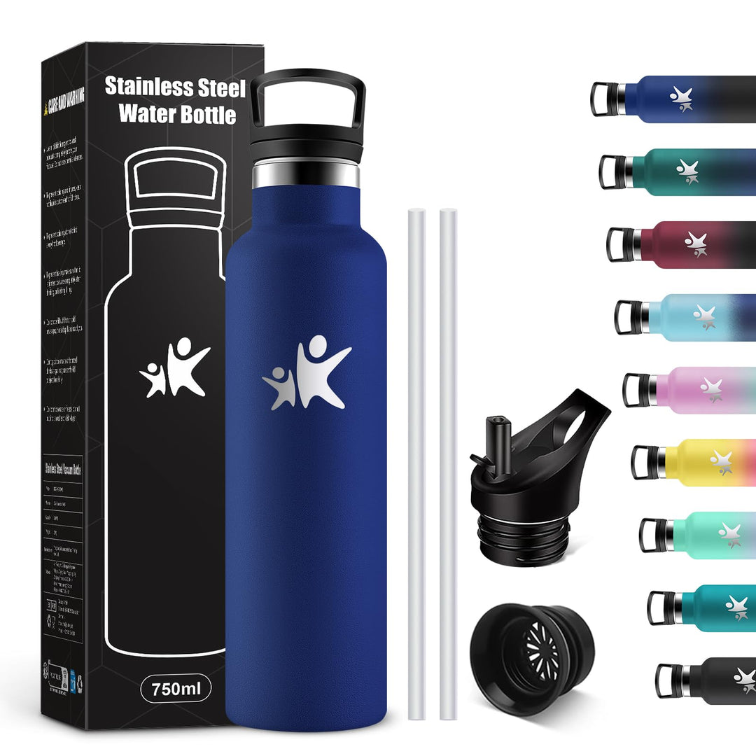 KollyKolla Trinkflasche Edelstahl 750ml, Isolierflasche mit Strohhalm, BPA-Frei, Kohlensäure Geeigne