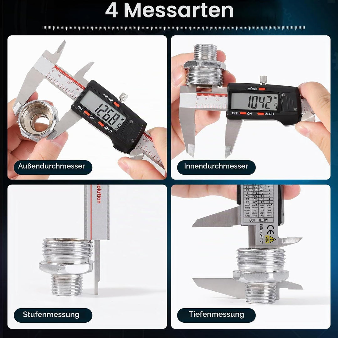 Housolution Digitaler Messschieber 6 Zoll, Messschieber mit grossem LCD-Bildschirm, Zoll/MM, 4 Messw