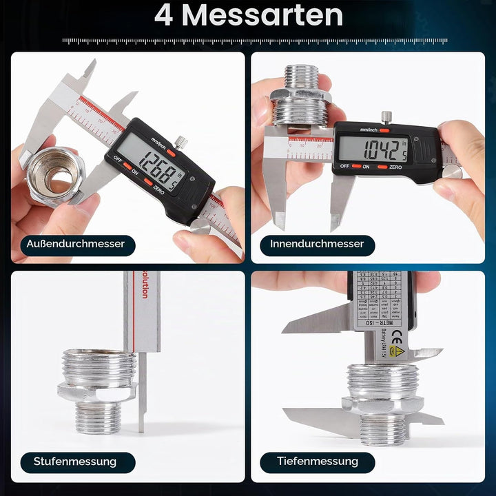 Housolution Digitaler Messschieber 6 Zoll, Messschieber mit grossem LCD-Bildschirm, Zoll/MM, 4 Messw