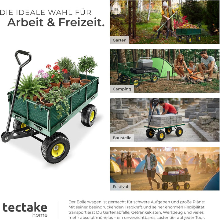tectake® Bollerwagen, Handwagen mit Seitenwand klappbar, Transportwagen für Strand, Rollwagen für Ga