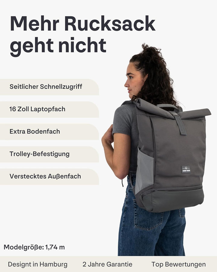 Johnny Urban Rolltop Rucksack Damen &amp; Herren Gross Grau - Allen Large - Laptop Backpack für Uni, Bus