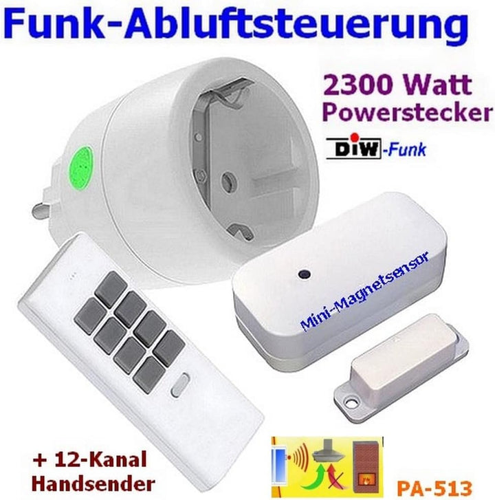 DIW-Funk Abluftsteuerung PA-513 SPARSET Fensterkontaktschalter DFM-2000 + PowerStecker DSR-2300 + 12
