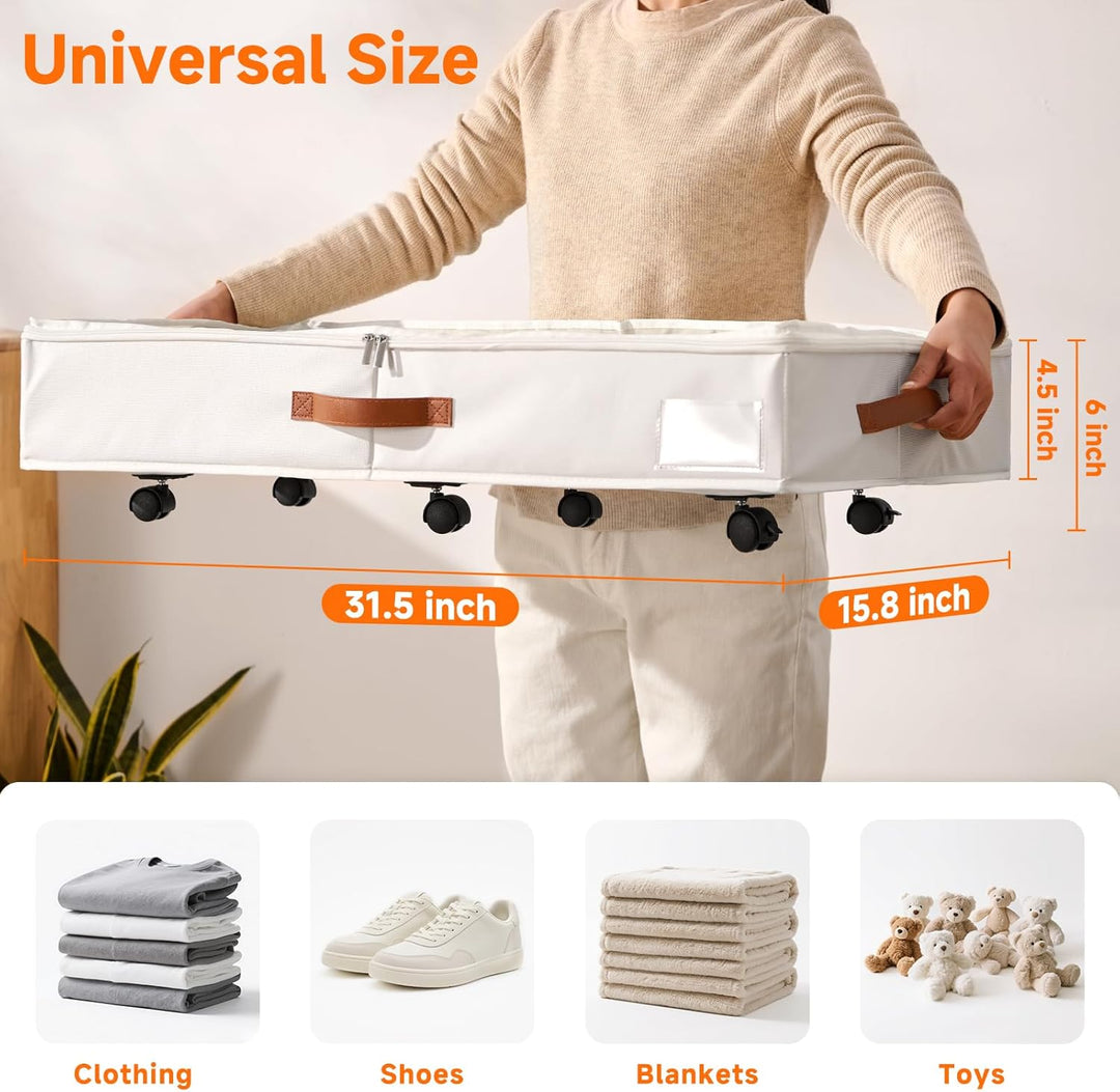 2er-Set Rollbare Aufbewahrungsbox unter dem Bett, 15 cm Höhe (6 Zoll) mit klarem Deckel - Weisse Bet