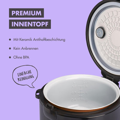 Reishunger Reiskocher & Dampfgarer mit Keramikbeschichtung, Schwarz - Für 1-6 Personen - Schnelle Zu