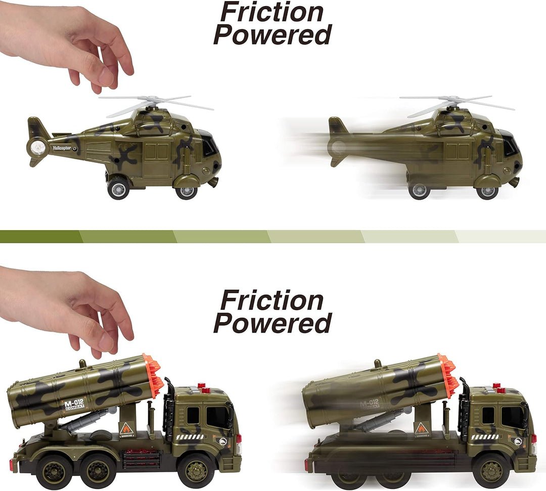 JOYIN 3 in 1 Reibungsbetriebenes Sirenen-Militärfahrzeugspielzeug mit Actionfiguren, einschliesslich