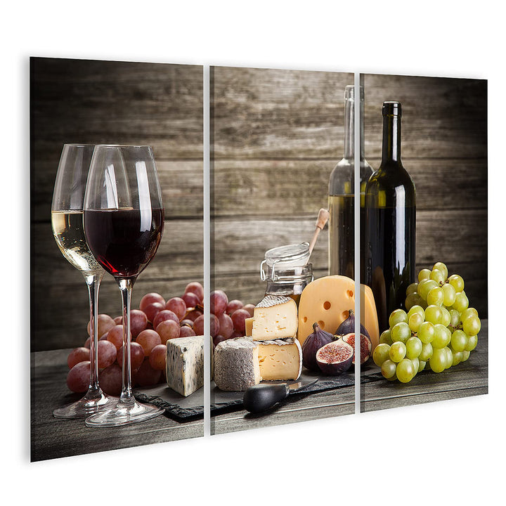 islandburner Bild auf Leinwand Wein Und Käse Stillleben Bilder Wandbilder Poster Leinwand 130x80cm -