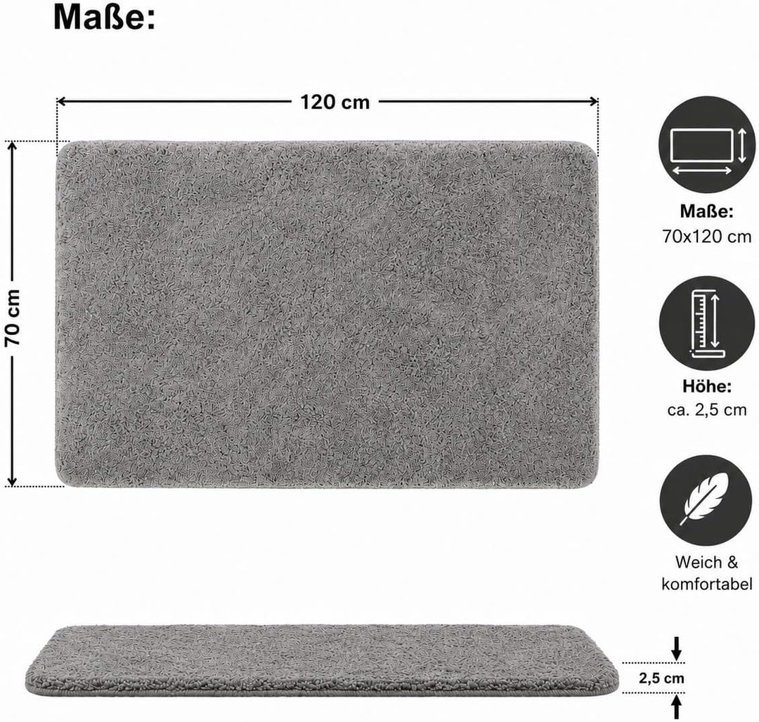 Brandsseller Badematte 70x120 cm Badvorleger Badteppich Badezimmerteppich Duschvorleger Grau