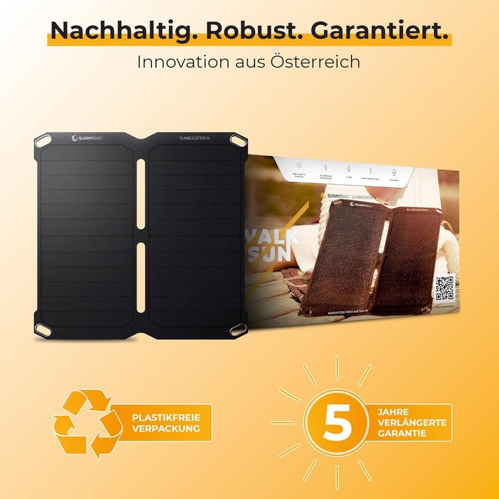 Sunnybag SUNBOOSTER 14 | Tragbares Solarladegerät mit 14 Watt | Faltbar, effizient, wasserfest | 2 U