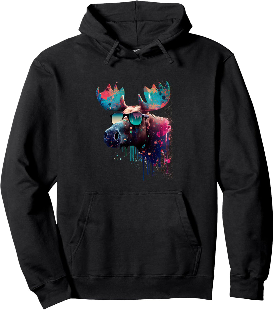 Elch mit Sonnenbrille Pullover Hoodie