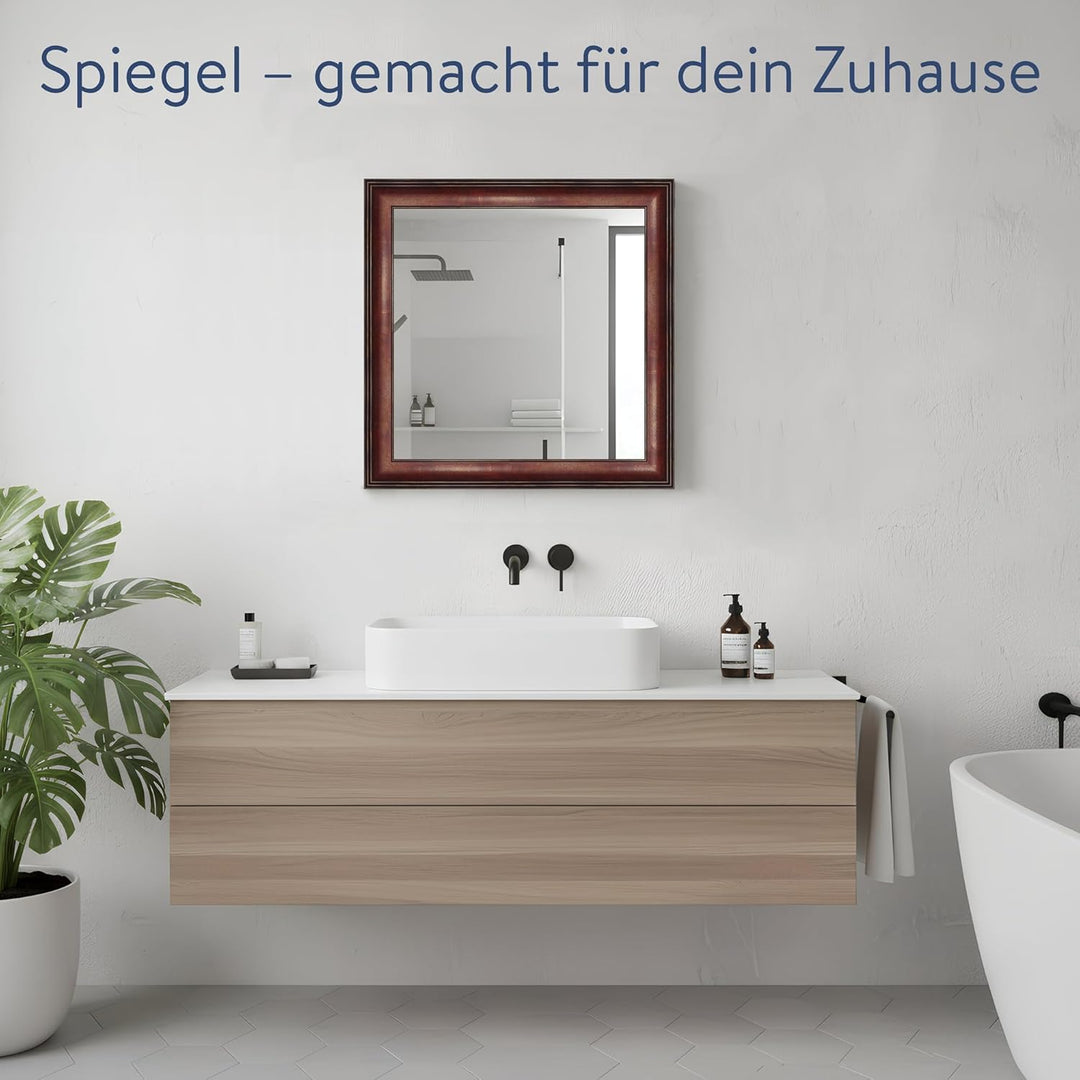 WANDStyle Spiegel Barock und Antik Stil I Aussenmass ca. 50 x 50 cm I Farbe Rot I roter Wandspiegel