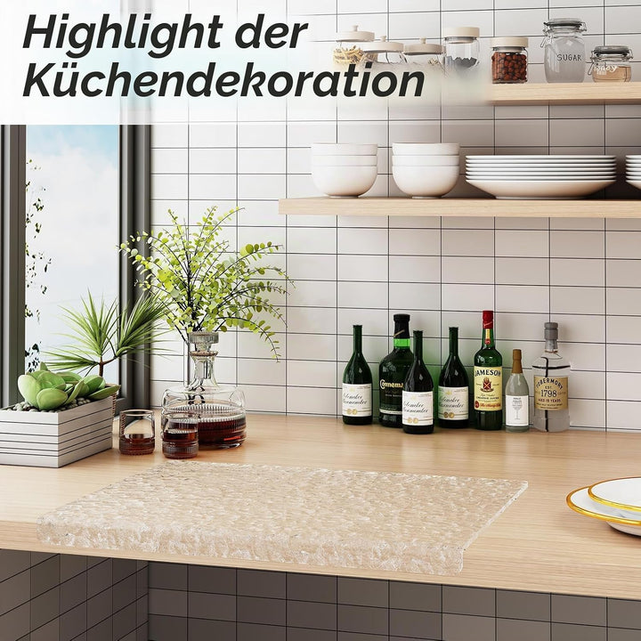 JJL Acryl Schneidebrett mit Thekenlippe 51 x 40 cm - BPA-frei, rutschfest, Wellenmuster - Multifunkt