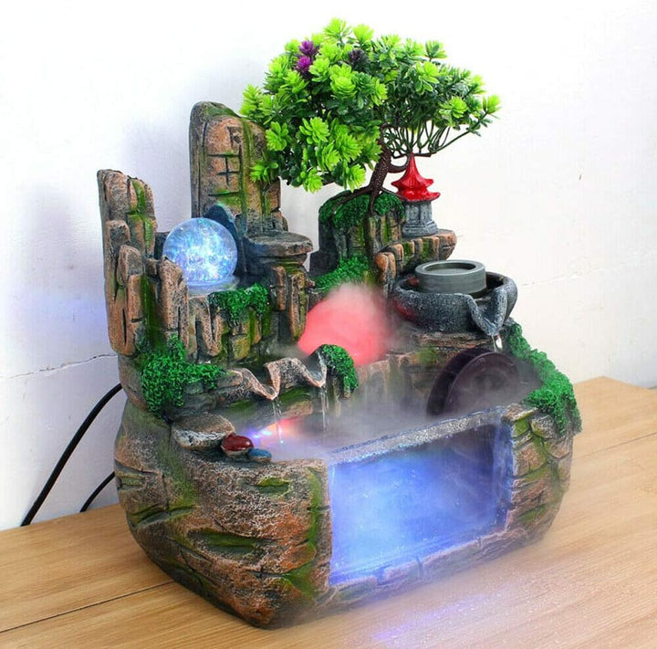 Zimmerbrunnen Feng Shui Brunnen Springbrunnen Steingarten Aquarium mit LED Kristallkugel und Zerstäu