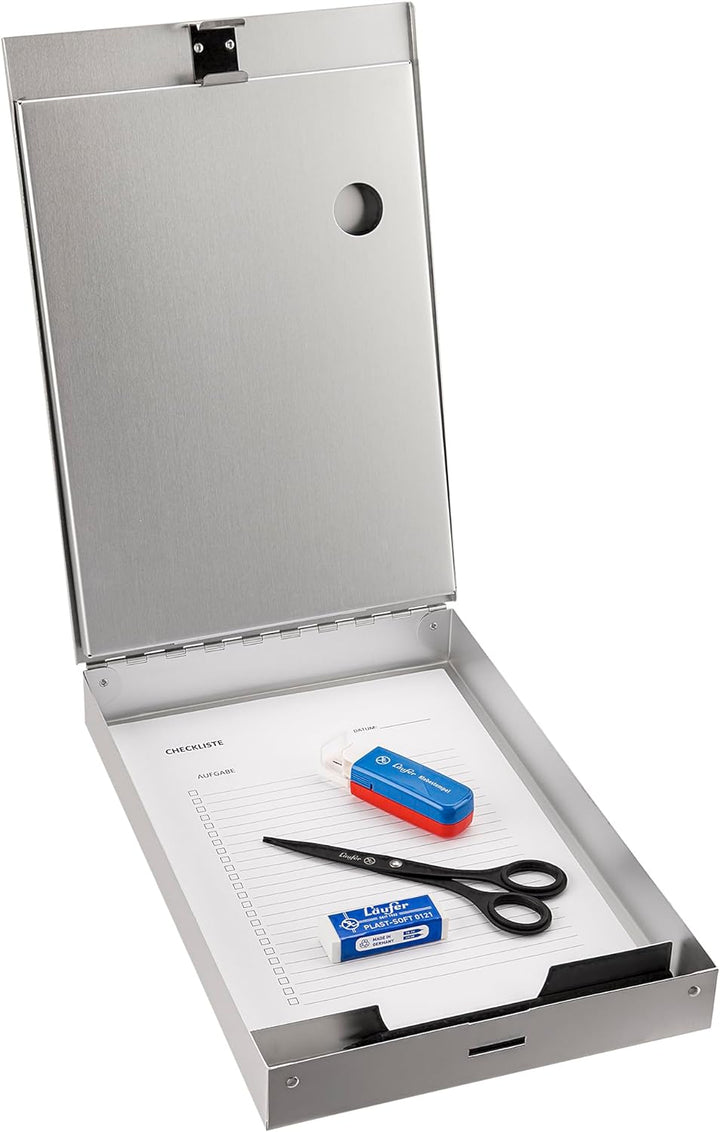 Läufer 21017 Formularhalter mit Box, Aluminium, mit Abteiltrenner