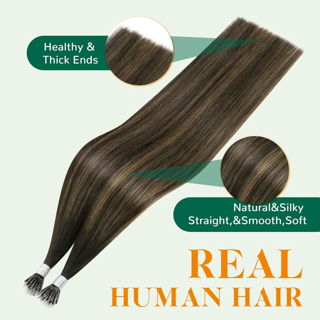 Easyouth Balayage Nanoring Haarverlängerung Echthaar 35 cm Braun Aschbraun und Dunkelstes Braun Misc