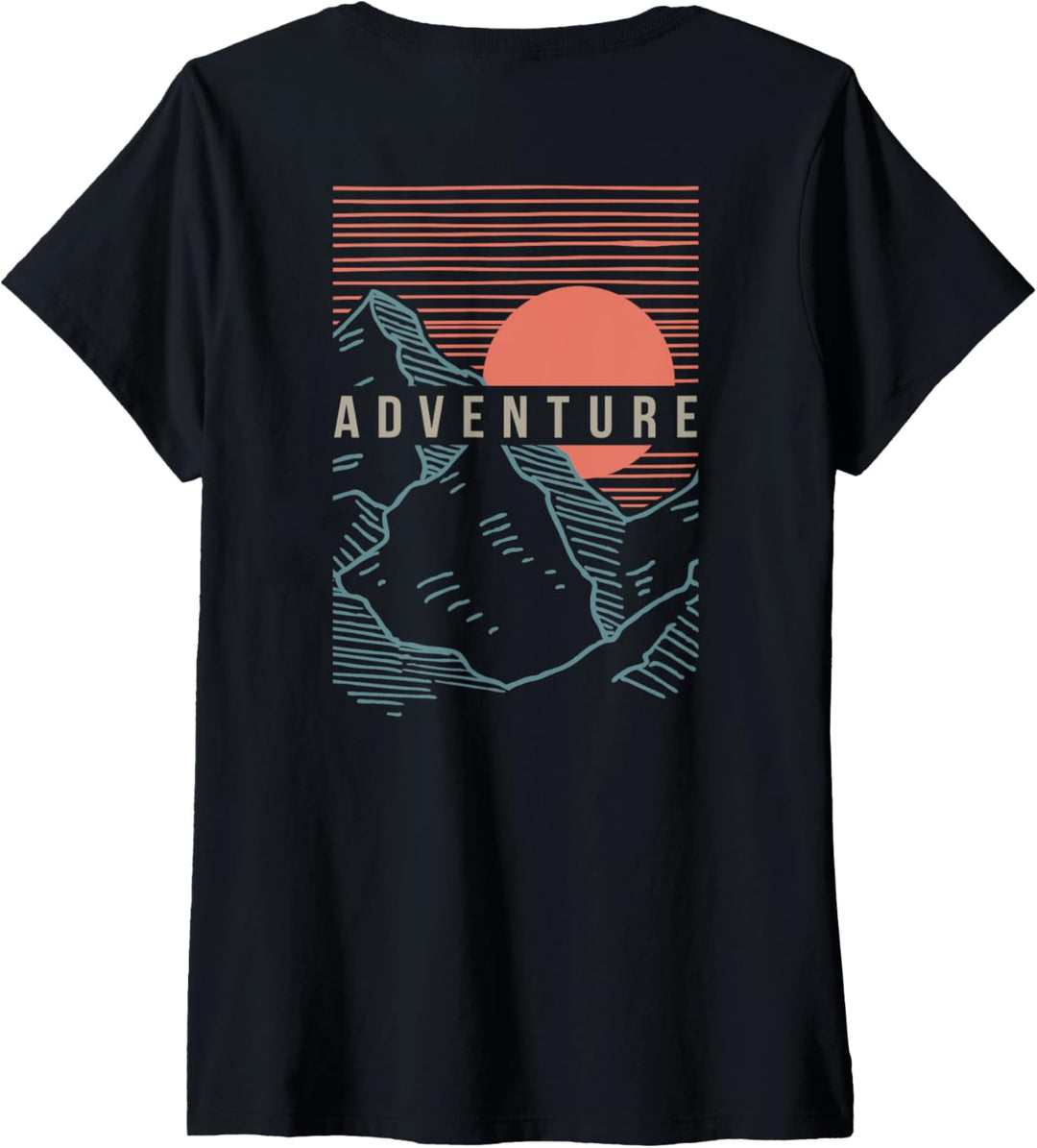 Damen Adventure Square Lines Front Back T-Shirt mit V-Ausschnitt