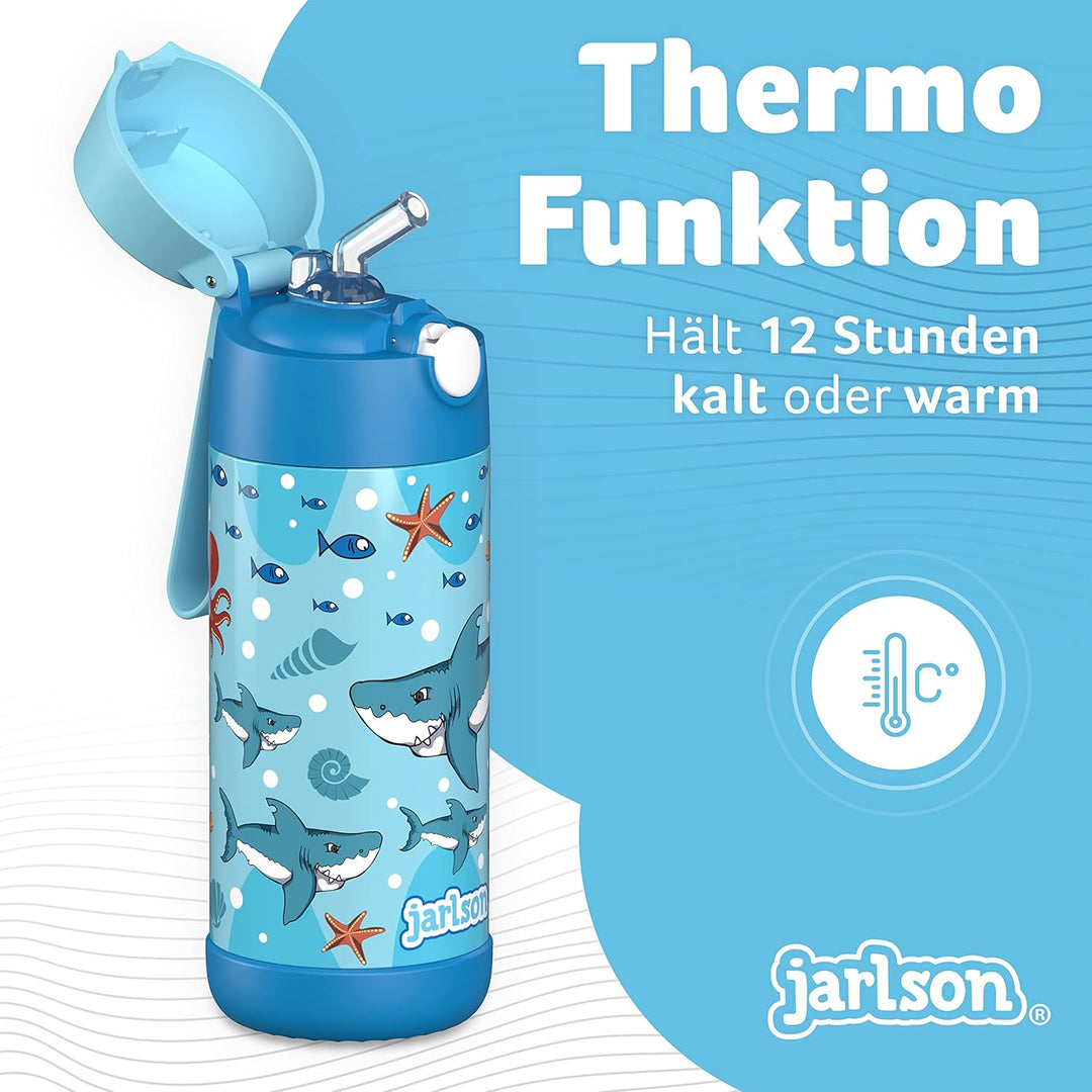 Jarlson® Trinkflasche Kinder Edelstahl Charli mit Strohhalm - Thermosflasche 350ml - TÜV geprüft - B