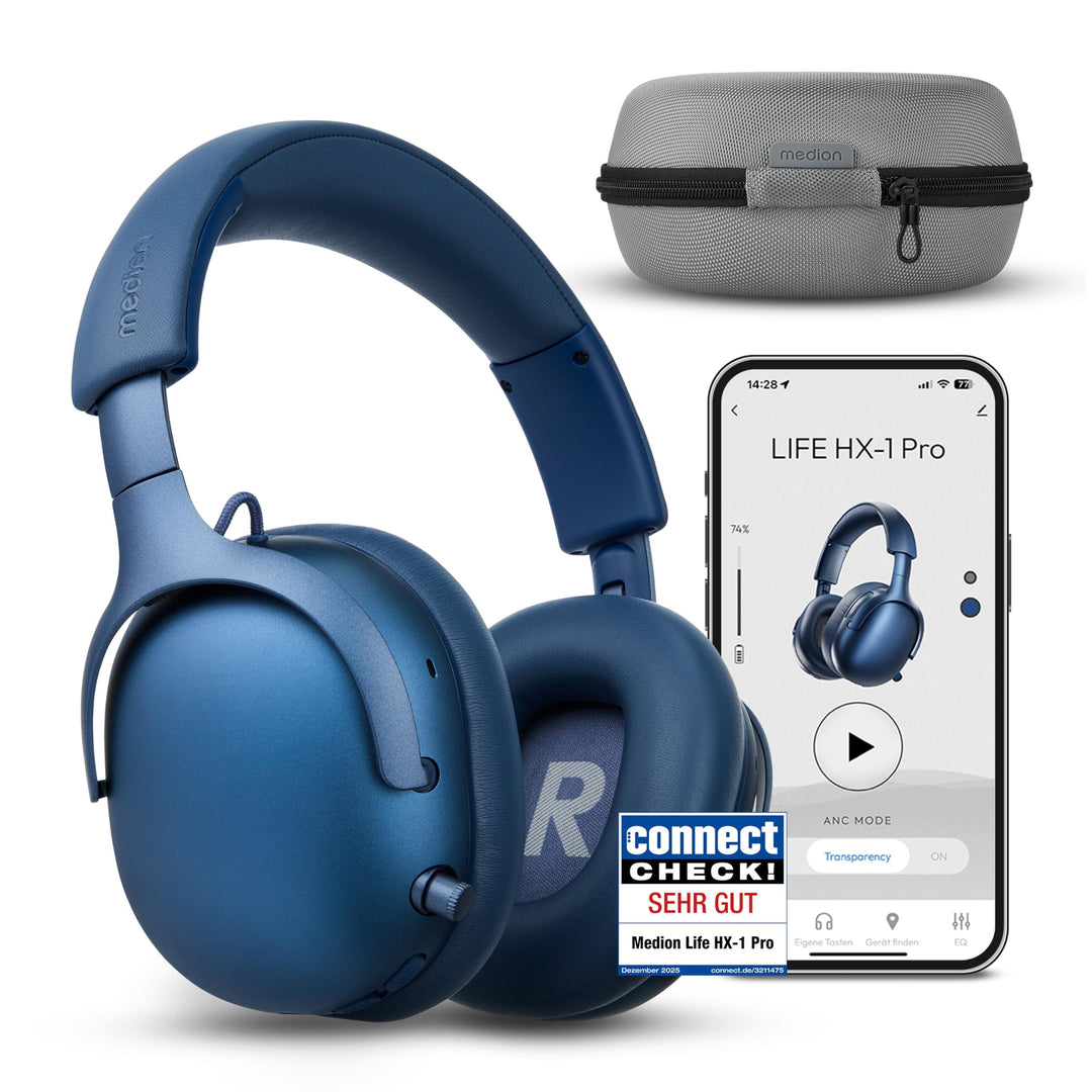 MEDION Over Ear Kopfhörer HX-1 Pro (kabellos, Hybrid Active Noise Cancelling ANC, Bluetooth 6.0, Wir