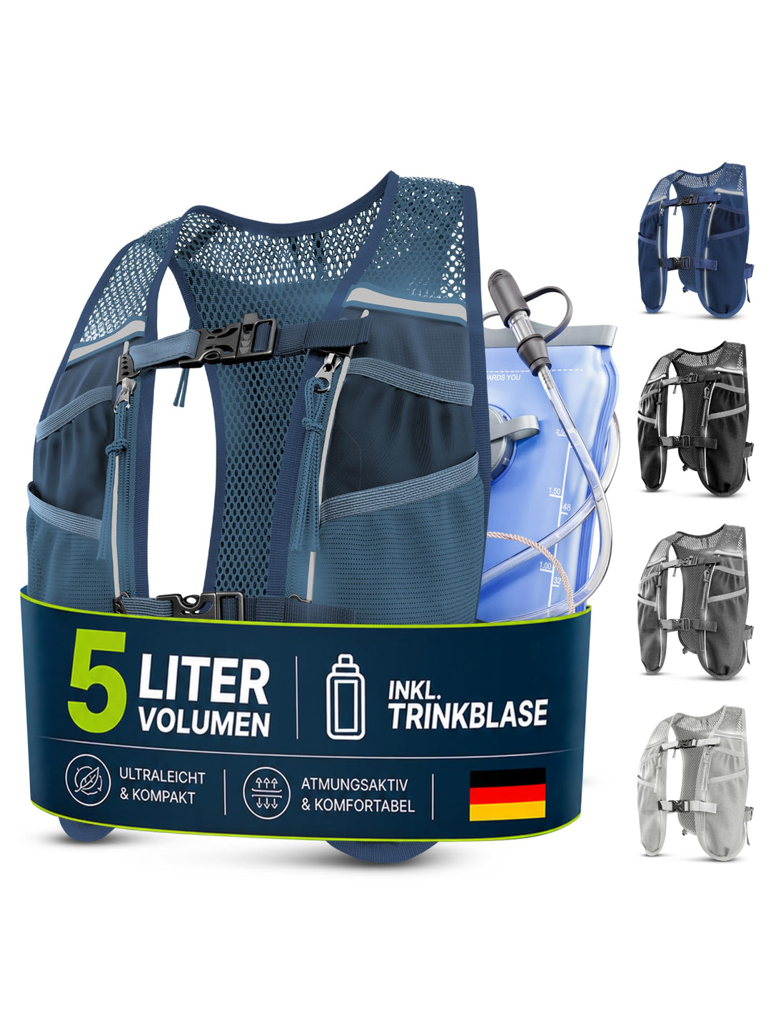 SASMO® Laufweste Damen & Herren 5L / 2L | Running Vest - Ultraleicht & atmungsaktiv| Laufrucksack Da