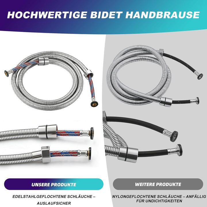 Bidet Handbrause Set, Edelstahl Hand Gehalten Sprayer, handbrause mit schlauch, Bidet Aufsatz für Du