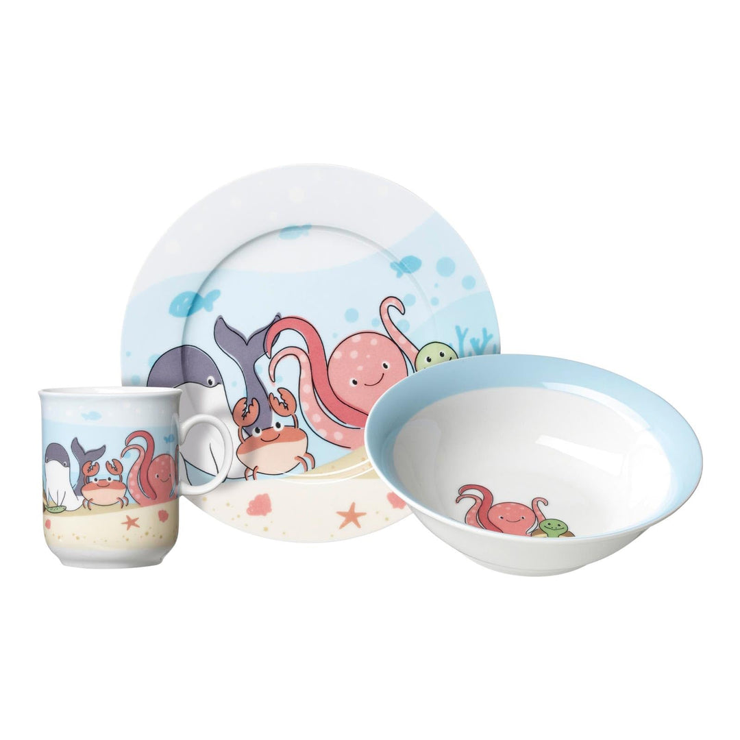 Ritzenhoff & Breker Kindergeschirr Set Unterwasserwelt, 3-teilig, Bunt, Schale Becher Teller aus Por