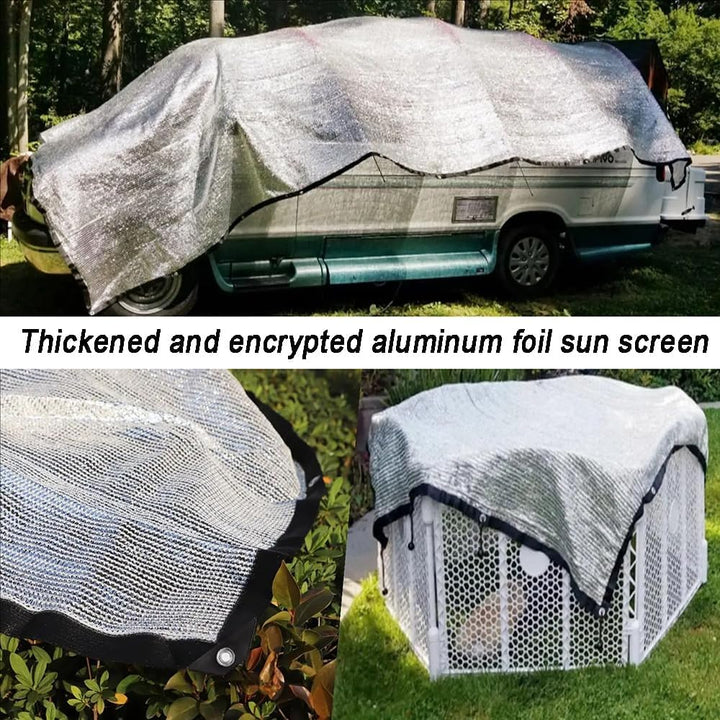 Schattennetz Auto,Schattennetz Camping 4x3m,Reflektierendes Aluminium mit Ösen,Sonnenschutz Auto Hun