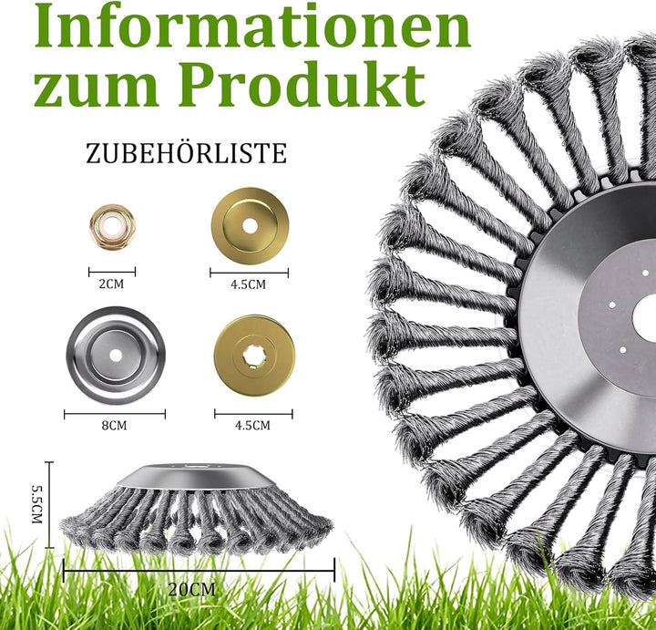 Profi Unkrautbürste für Freischneider,Wildkrautbürste für Motorsense mit 25,4mm Bohrung,Drahtbürste
