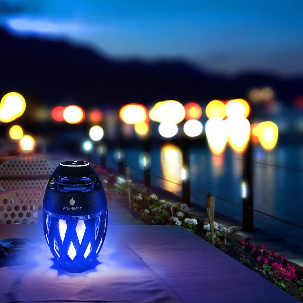 ANERIMST LED-Bluetooth-Lautsprecher, Blue Flame Ambience Lantern-Aussenlautsprecher mit Stereoklang,