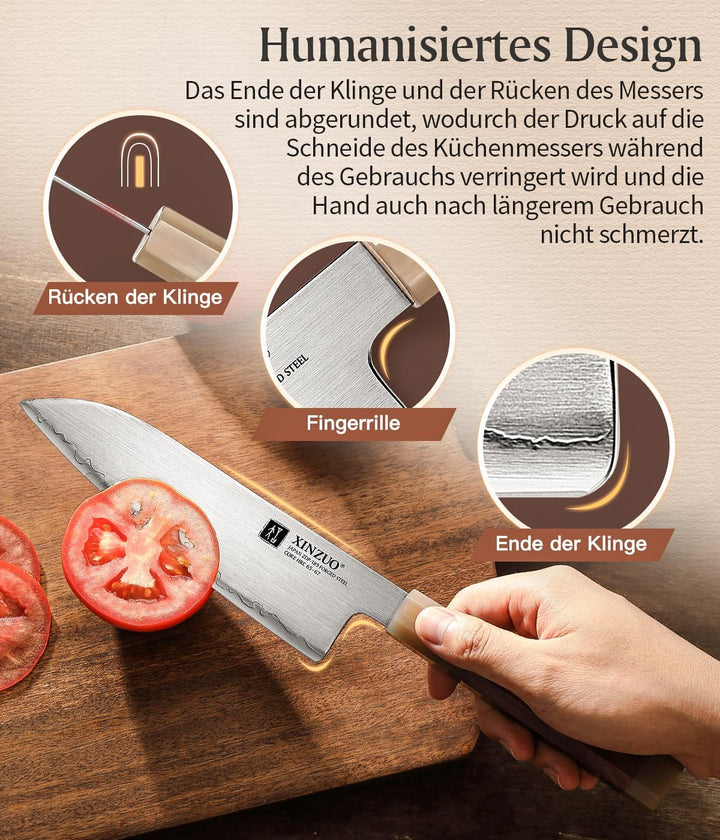 XINZUO 18.3cm Japanisches Santokumesser, Profi Küchenmesser Japanischer ZDP-189-Pulverstahl Chefmess