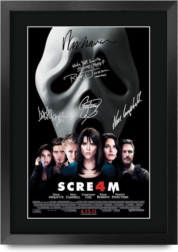 HWC Trading FR A3 Scream 4 Gifts Poster, signiertes Autogramm-Bild für Film-Erinnerungsstücke, gerah