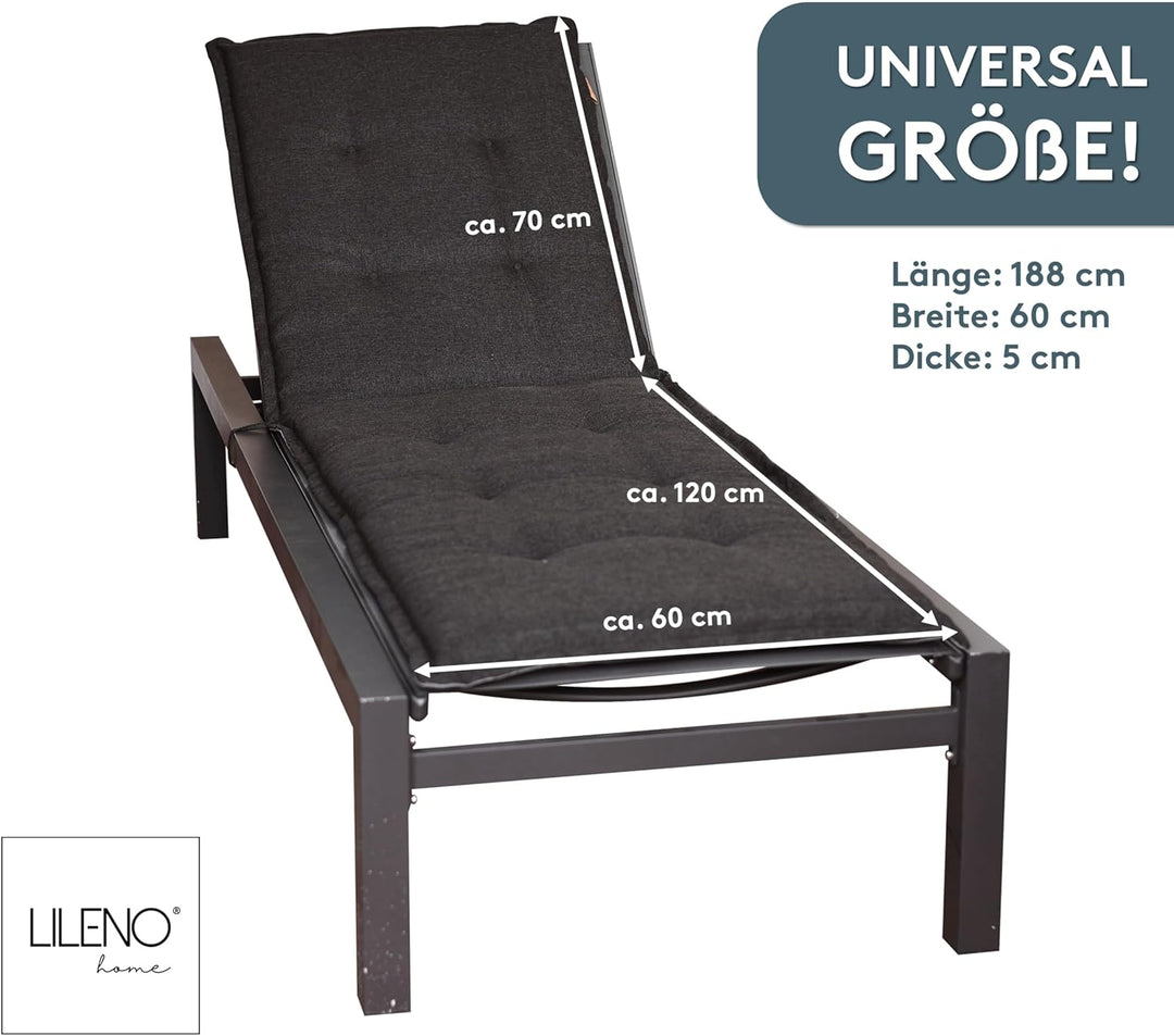 LILENO HOME Sonnenliege Auflage als [1er Set - Rollliege] in Anthrazit - Gartenliegen Auflage perfek