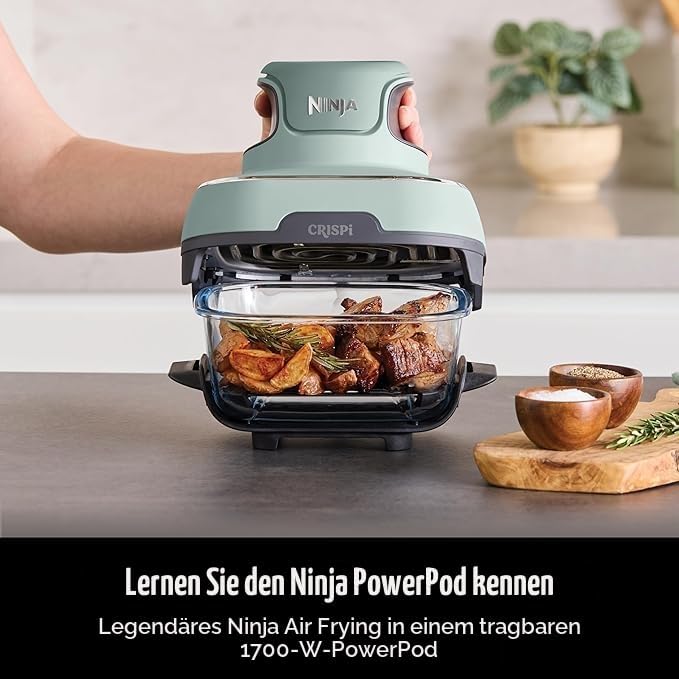 Ninja CRISPi Tragbare Luftfritteuse: Air Fry, Braten, Warmhalten, Recrisp, 2 x abnehmbare Glasbehält